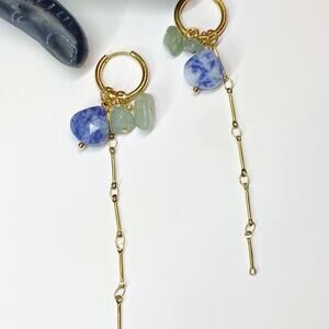 NEW Gentle Waters Stone & Chain Hoop Earrings